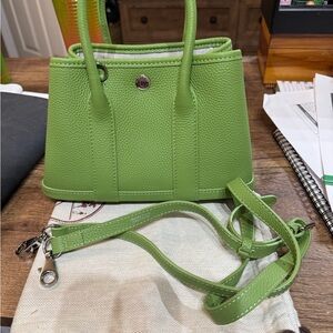 Mini Garden Party style Green Leather Tote Crossbody Bag 23cm